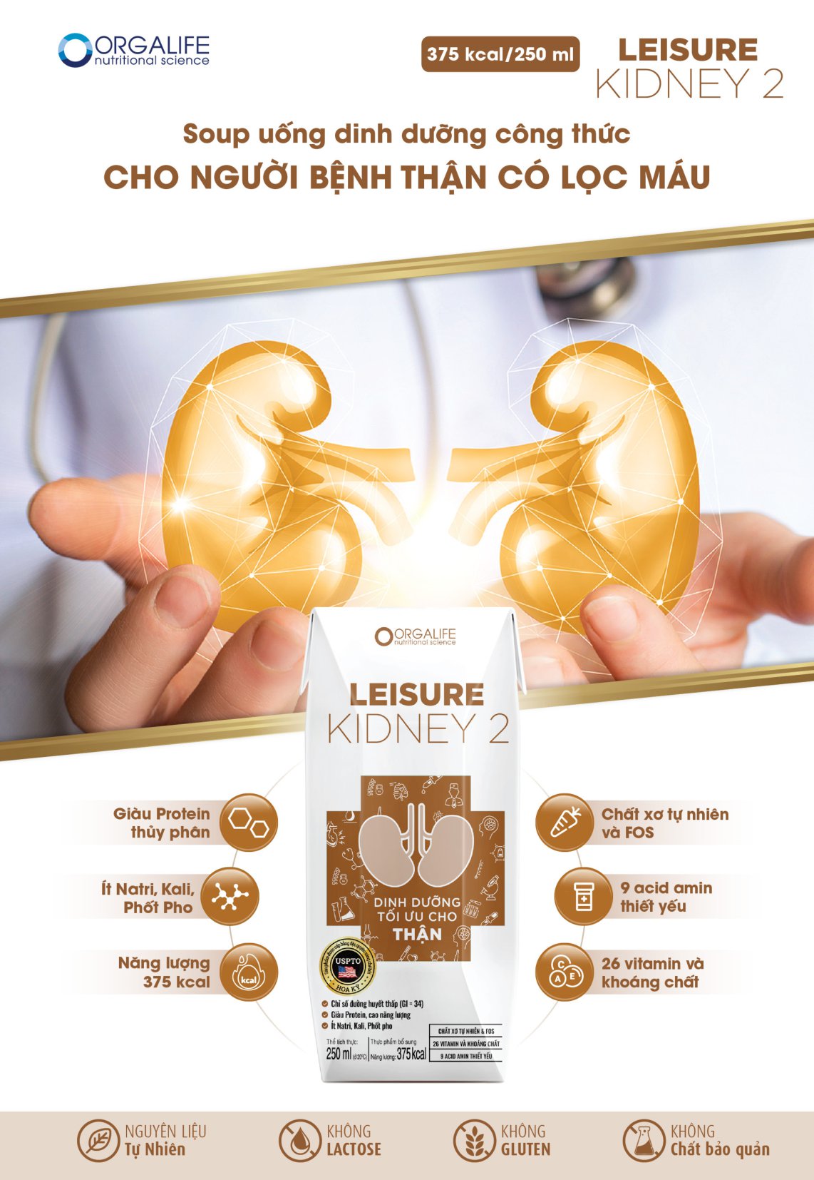 Thùng 30 hộp thực phẩm dinh dưỡng y học Leisure Kidney 2 - Dinh dưỡng tối ưu cho thận có lọc máu