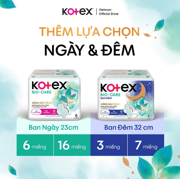Combo 4 Gói Băng vệ sinh Kotex Biocare Ban Đêm Mặt bông siêu mỏng có cánh 32cm 7 miếng