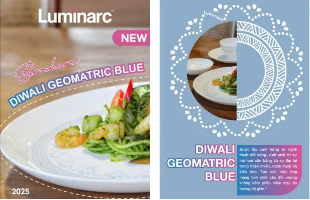 Tô Thủy Tinh Luminarc Diwali Geomatric Blue 18cm đựng thức ăn, kháng vỡ, cường lực - Bộ 6 cái - V6536