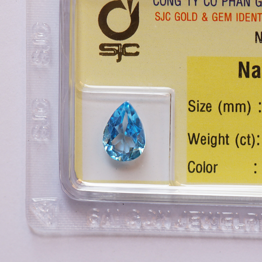 Mặt Đá Topaz Xanh Tự Nhiên Mài Giác Giọt Nước 7×10 Li Tự Nhiên Kiểm ĐỊnh