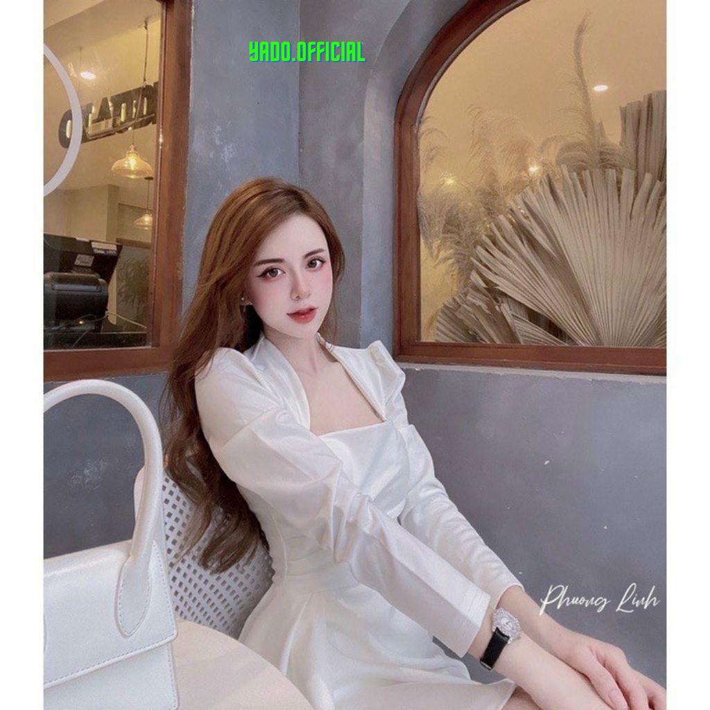 FREESHIP Đầm cổ vuông xẻ tà váy xẻ tà tay dài phối bèo siêu sang chảnh dành cho các nàng yêu dự tiệc KIMGIA DS
