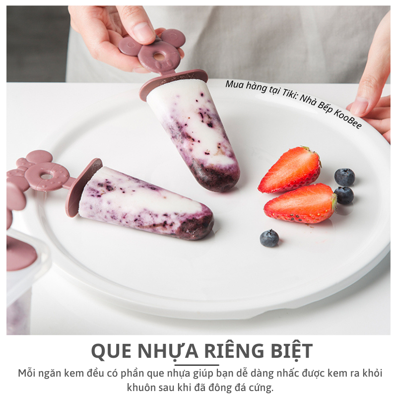 Khuôn làm kem cây dẹp, kem ống 4 que cho bé - Nhựa trong suốt chịu nhiệt, không mùi, kháng khuẩn an toàn