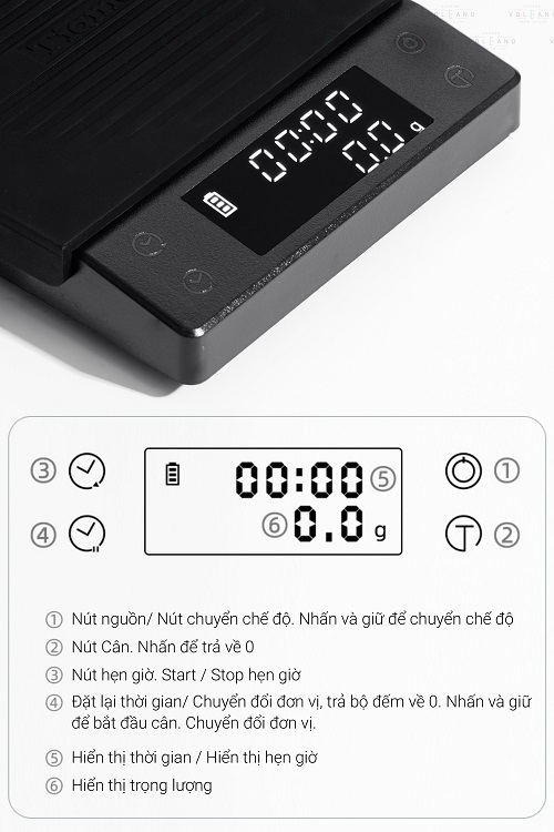 Cân điện tử cho pha chế cà phê đồ uống có đếm giờ Tiamo pin sạc