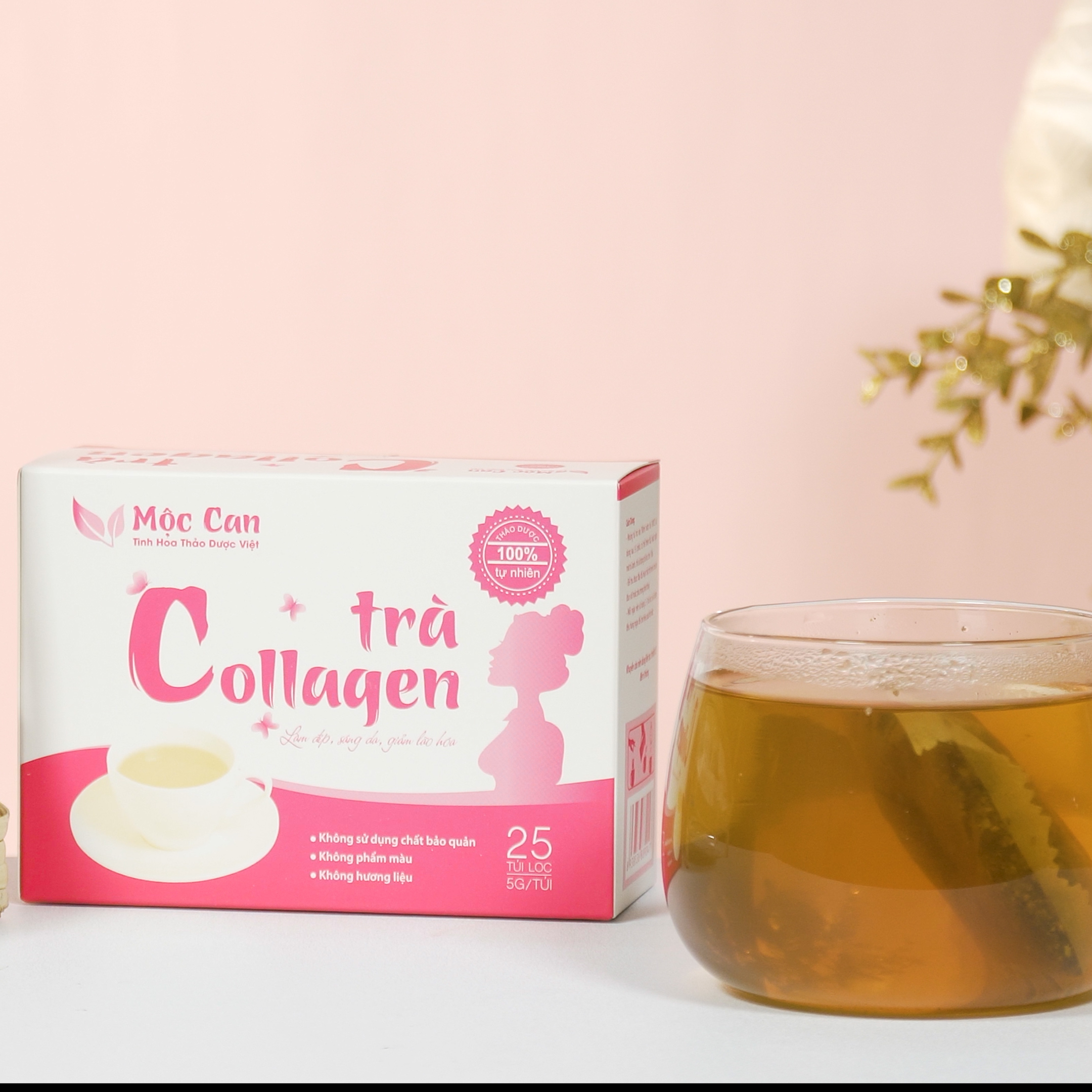 Trà Collagen Mộc Can 1 hộp 25 túi lọc bổ sung collagen dưỡng trắng da ngăn ngừa lão hoá da