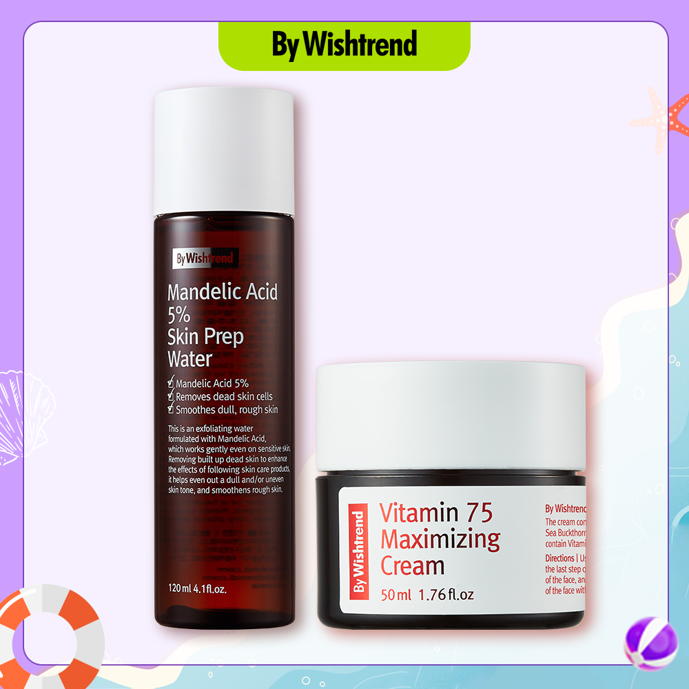 By Wishtrend kem dưỡng Vitamin 75 Maximizing Cream 50g+Nước hoa hồng tẩy da chết Mandelic Acid 5% Skin Prep Water 120ml