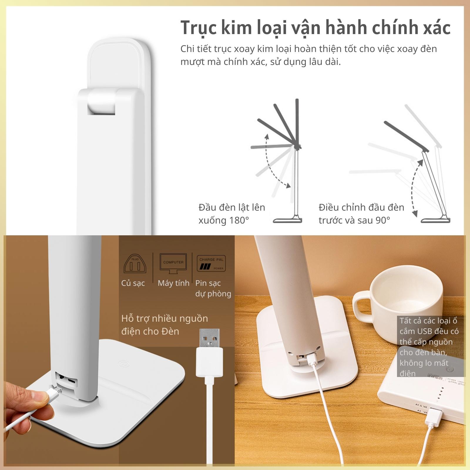 Đèn học để bàn Pin sạc 3 nhiệt độ màu Mặt Thanh Q808