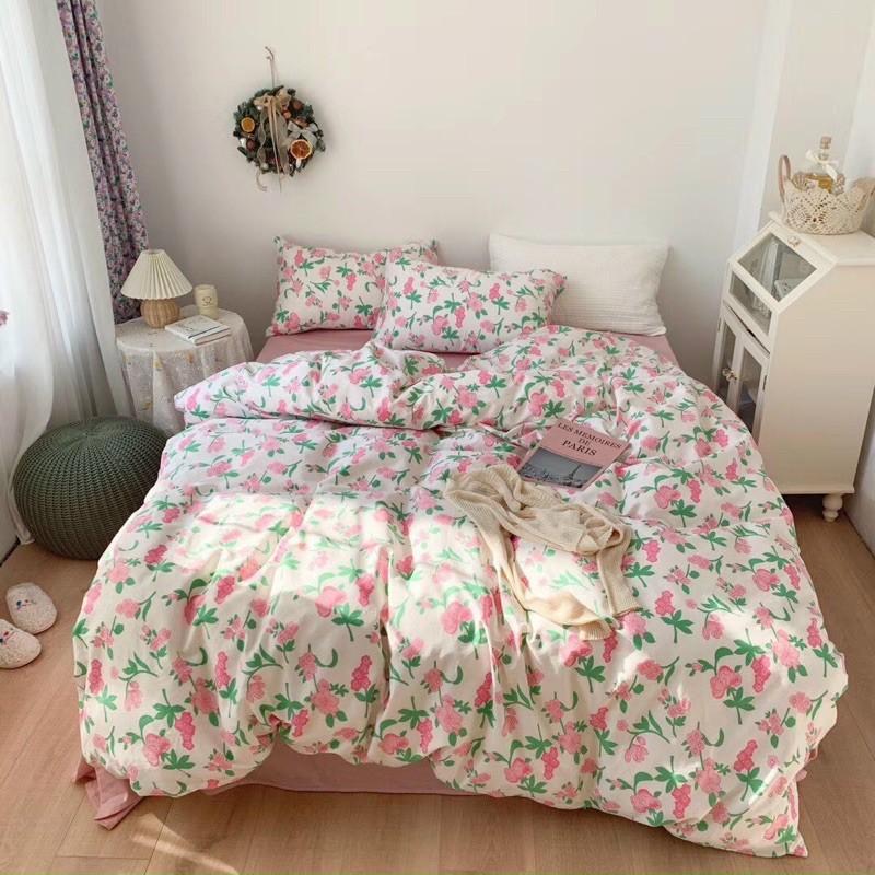 Bộ Chăn Ga Gối Cotton Living 100%cotton Hàng Nhập Khẩu Cao Cấp 4 Món Hoa Vintage 2021