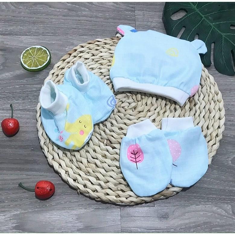 Set mũ +bao tay, chân xô siêu mềm mát cho bé trai, gái