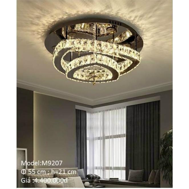 Đèn mâm pha lê ốp trần hình trái tim KT 55x55cm, đèn ốp trần, đèn chùm phale, đèn thả trần M9207