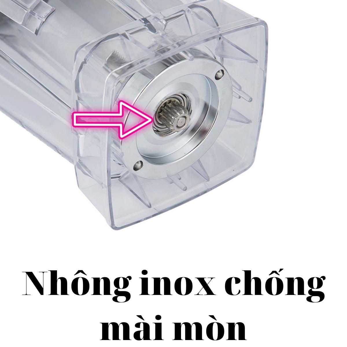 Cối xay máy sinh tố công nghiệp bằng nhựa cực dầy, dung tích 1.5 lít, dao xay 4 lưỡi inox 304 sắc bén, nhông kim loại, đủ bộ gồm ly, dao, nắp đậy