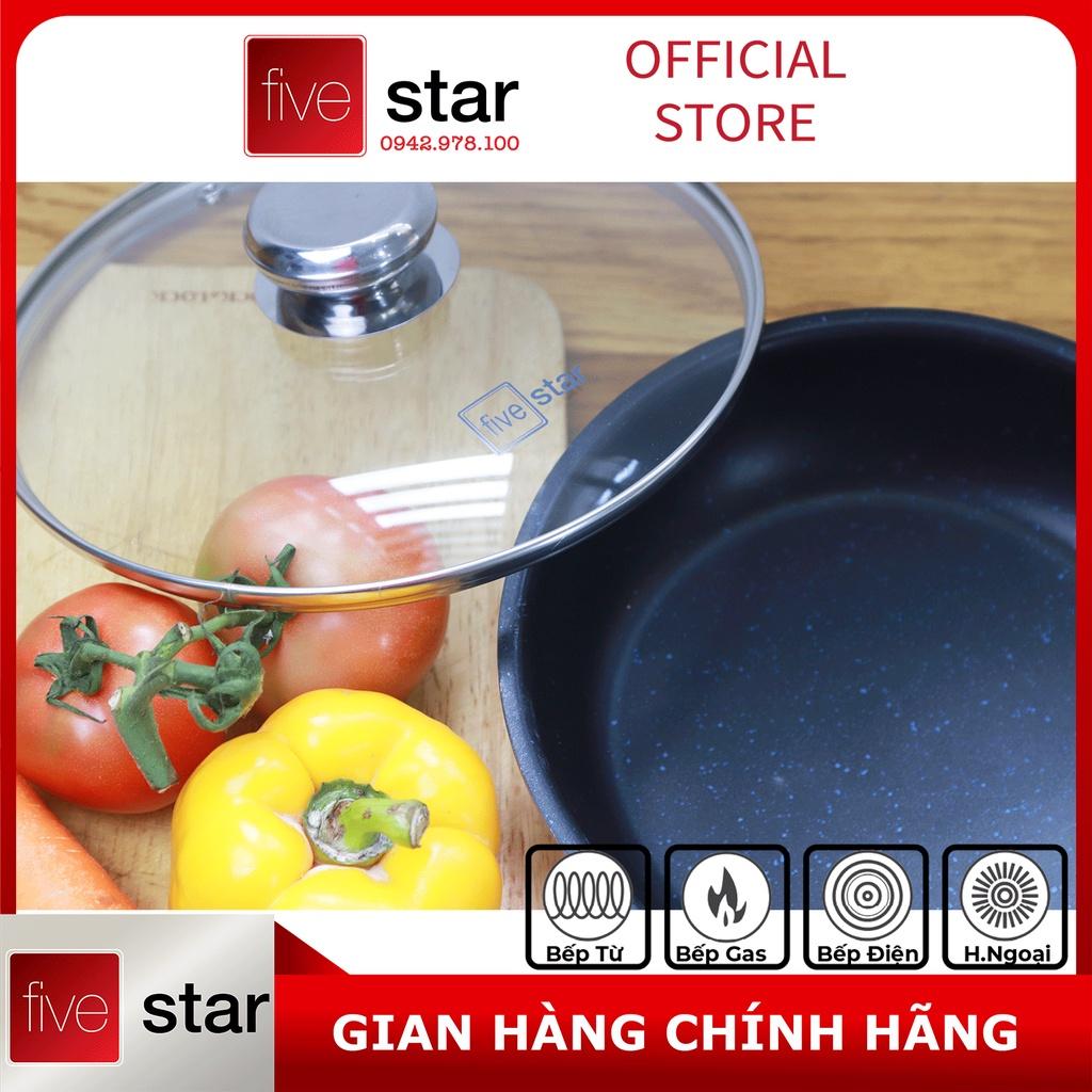 Chảo chống dính vân đá 3 lớp đáy liền inox 304 cao cấp Fivestar Plus có nắp kính , tặng 5 muỗng ăn