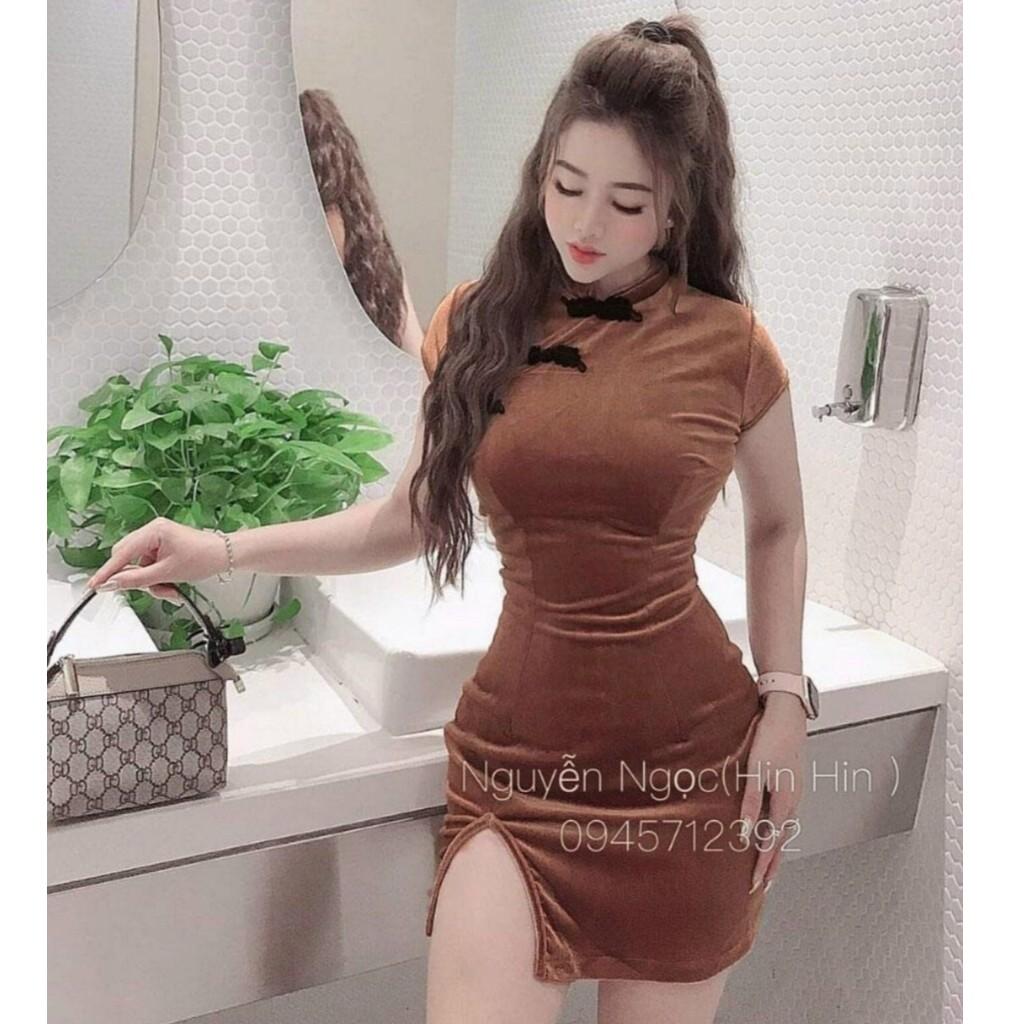 Váy đầm nữ body nhung kiểu sườn xám sang chảnh HT 72 AM