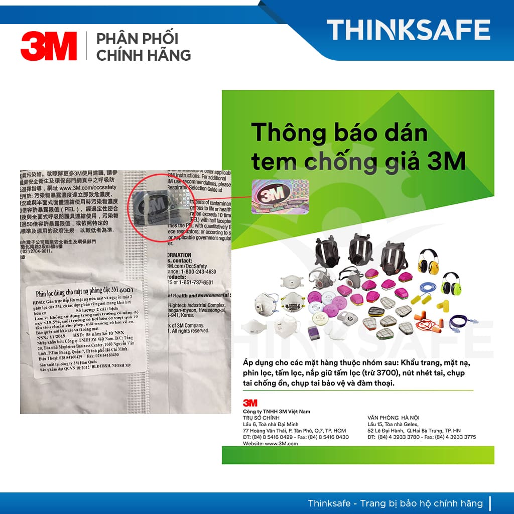 Mặt nạ chống độc 3M 7502/6001 chính hãng, chống hoá chất, phòng độc, phòng dịch, sơn xịt, bụi mịn, dung môi - Thinksafe