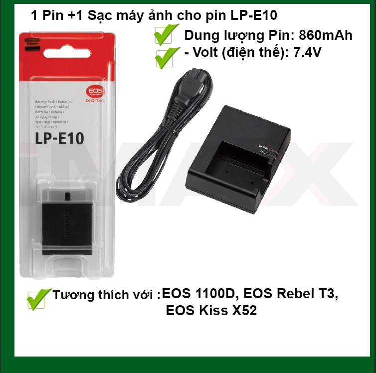 COMBO PIN SẠC THAY THẾ CHO PIN MÁY ẢNH CANON LP-E10