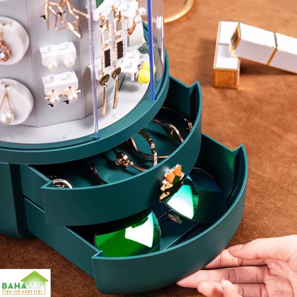 HỘP ĐỰNG TRANG SỨC ĐỂ BÀN XOAY 360 ĐỘ "BAHAMAR" An toàn trang sức, thiết kế móc có thể treo các đồ trang sức trong hộp