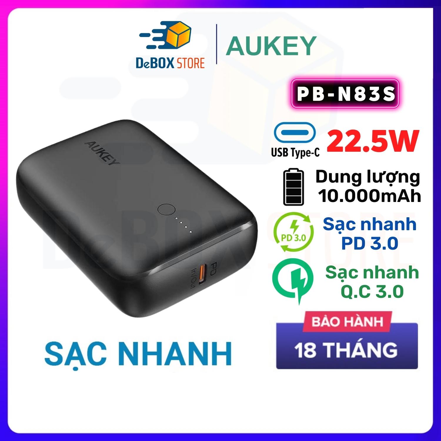 Pin Sạc Dự Phòng AUKEY Basix Mini PB-N83S 10000mAh Sạc Nhanh Power Delivery 20W và Quick Charge 3.0 18W - Hàng Chính Hãng