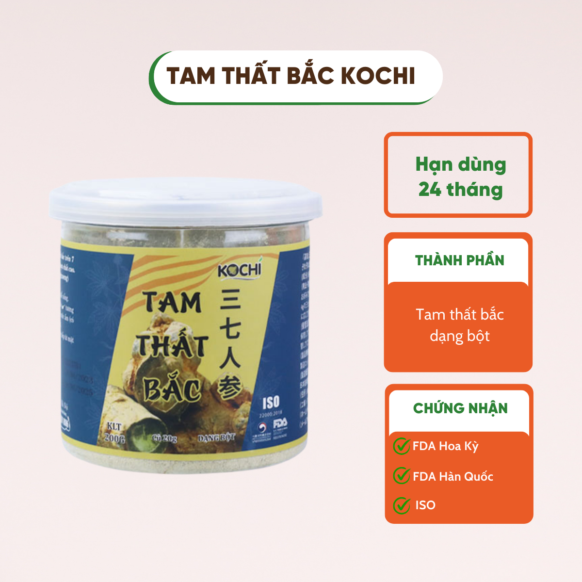 Tam thất bắc Kochi Dạng bột Hộp 200g