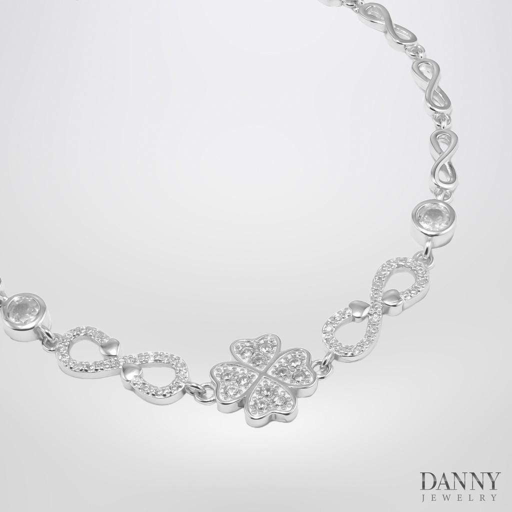 Lắc Tay Danny Jewelry Bạc 925 Xi Rhodium Hoạ tiết Cỏ 4 Lá Đính Đá CZ LACY331