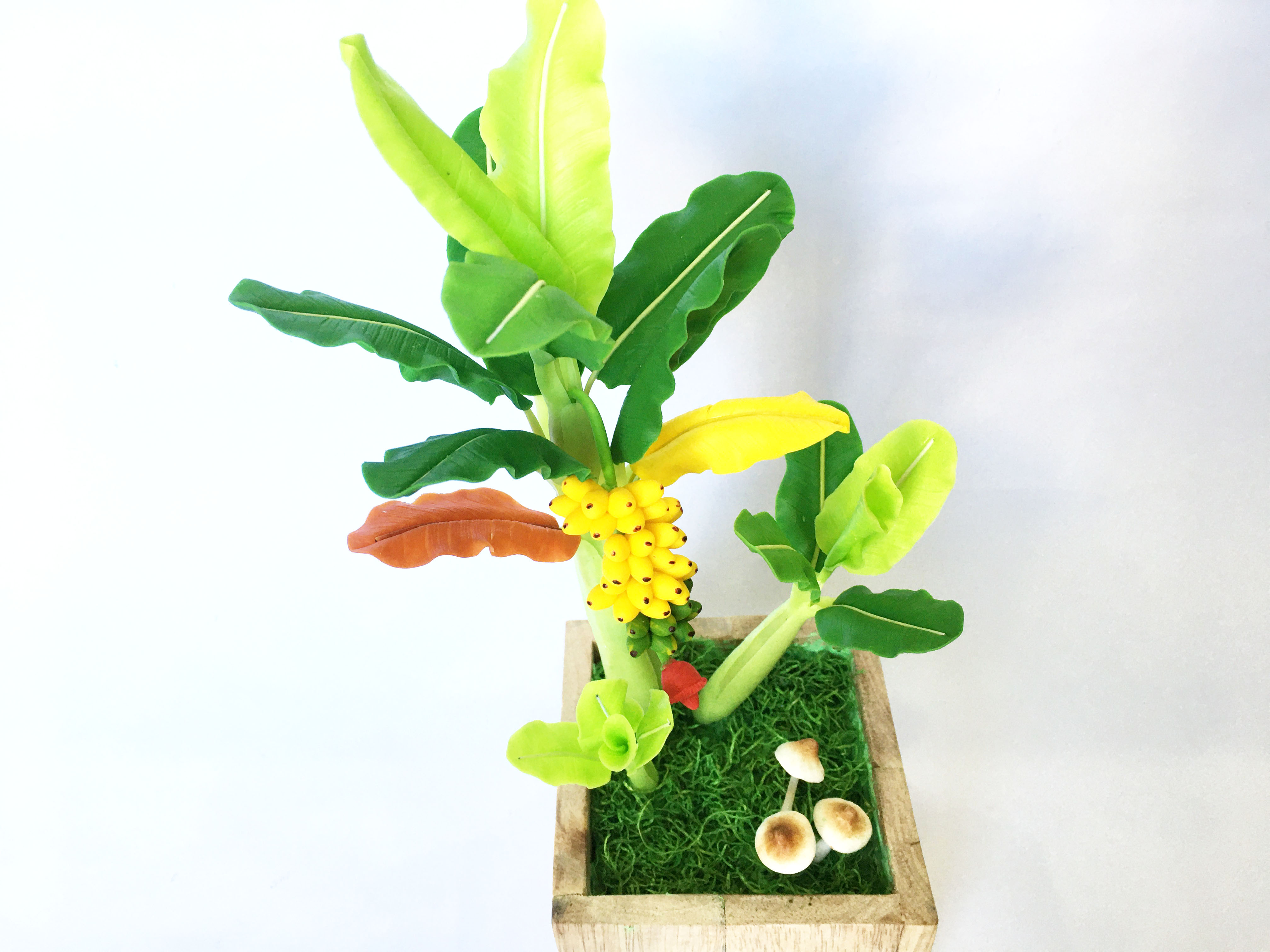 Chậu hoa đất sét mini- Cây chuối mộc mạc - Quà tặng trang trí handmade (34x11x11cm)