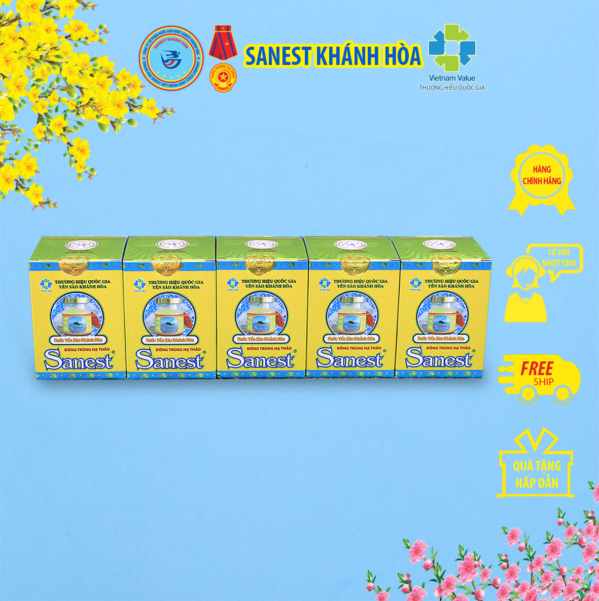 Nước Yến sào Khánh Hòa Sanest Đông Trùng Hạ Thảo đóng lọ 70ml