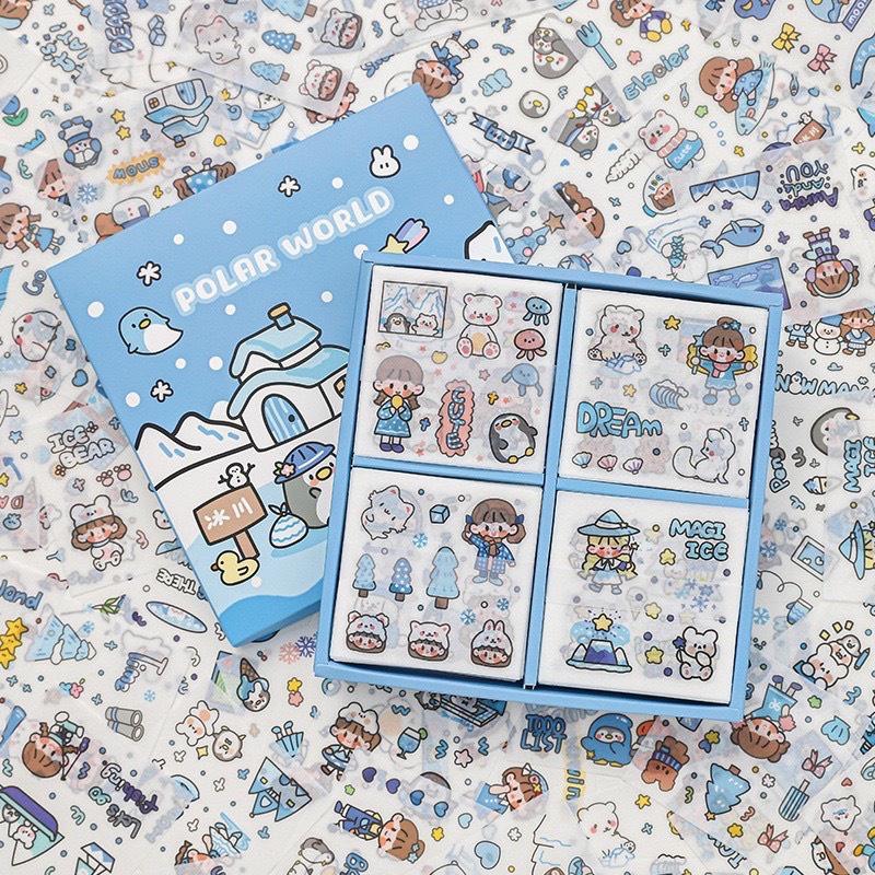 Sticker 100 Tấm Hộp Quà Tặng 100 Tấm Dán Hoạt Hình Trang Trí Sổ Lưu Niệm Dễ Thương Hộp Game time