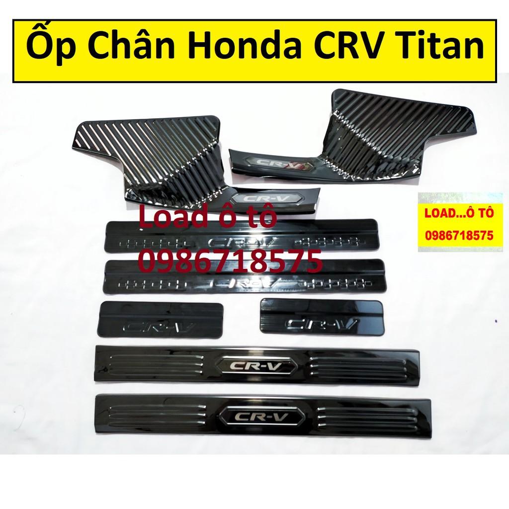 Ốp Bậc Cửa, Nẹp Bước Chân Xe Honda CRV 2023-2018 Trong, Ngoài Vân Titan Xước Cao Cấp