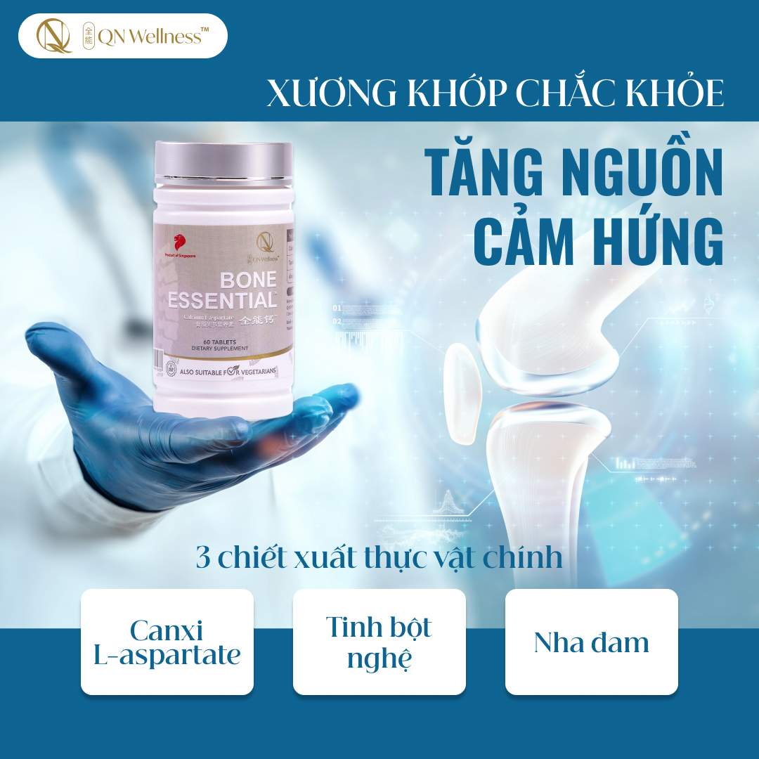 Combo Ưu Đãi Viên Uống Bổ Sung Canxi Bone Esstential QN Wellness Thuần Chay Chiết Xuất Từ Nghệ & Nha Đam, Giúp Hỗ Trợ Tuần Hoàn Máu, Củng Cố Xương Khớp - Hộp 60 Viên x 2