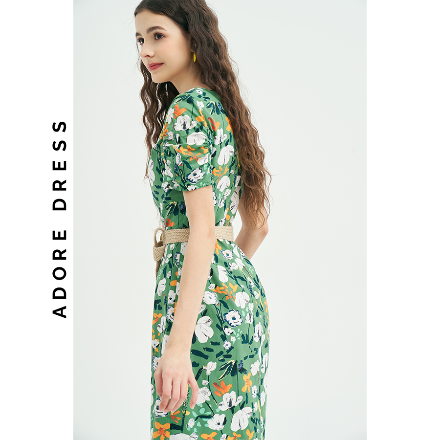 Đầm Mini dresses casual style thô lụa hoa to green 311DR1030  ADORE DRESS