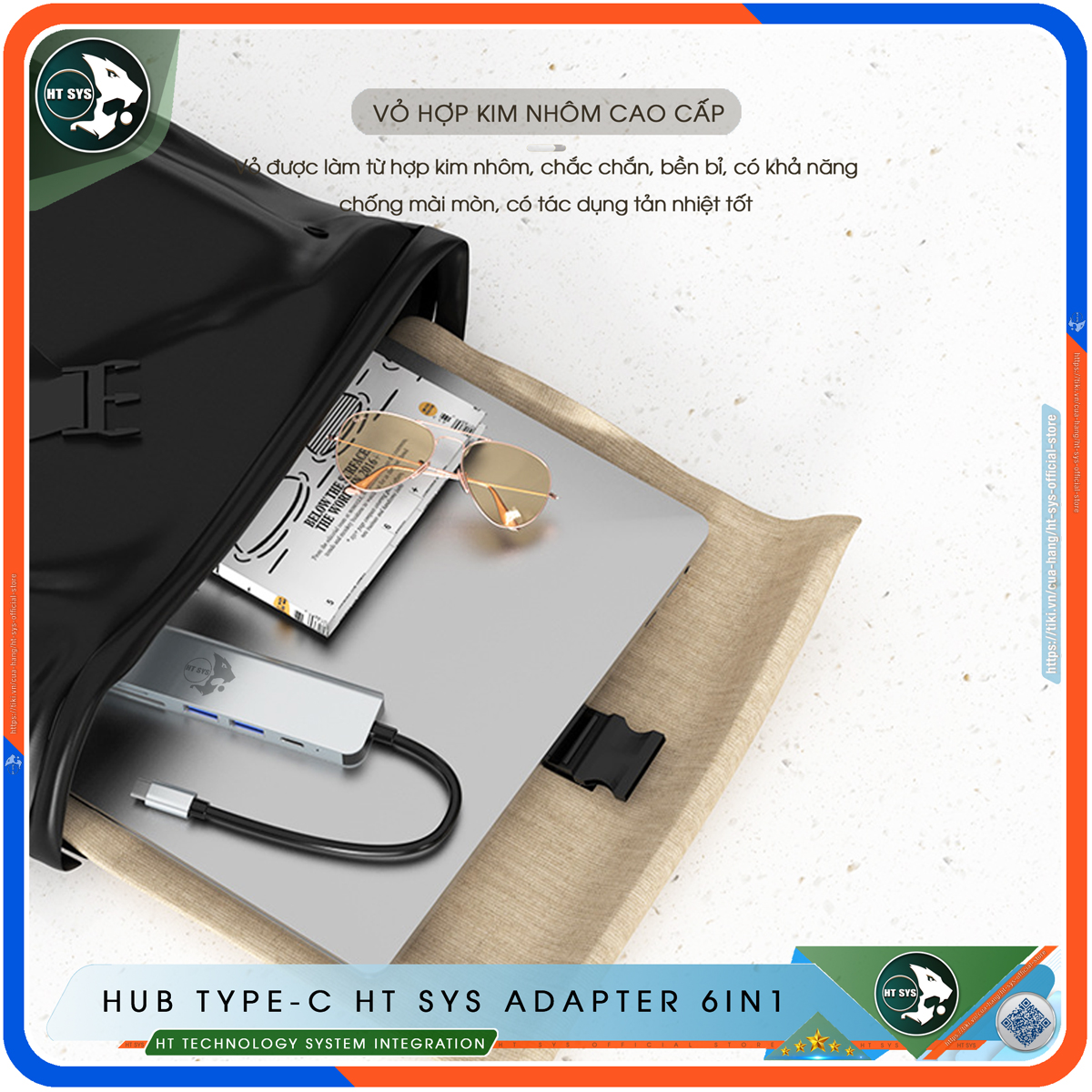Hub Type C To HDMI HT SYS 6in1 Chuẩn HDTV - Hub Chuyển Đổi USB Type-C 6 Cổng - HDMI 4K, USB 3.0, Sạc Nhanh Type C PD, Khe Đọc Thẻ SD/TF - Kết Nối Tốc Độ Cao - Dành Cho MacBook, Tivi, Laptop, PC, Máy Tính Bảng, Smartphone – Hàng Chính Hãng