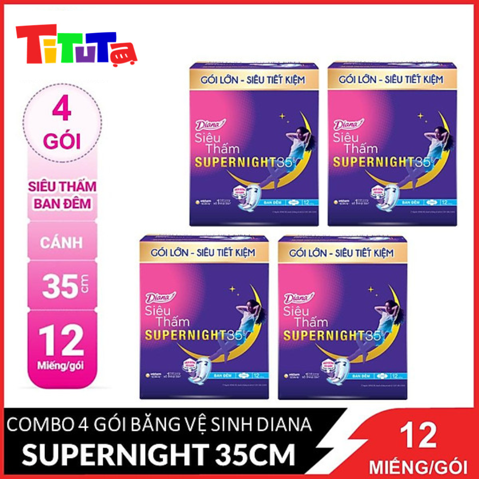 COMBO 6 G&amp;oacutei Băng vệ sinh Diana Si&amp;ecircu thấm Supernight 35cm 12 miếng/g&amp;oacutei