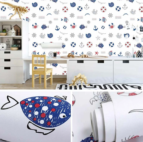 Combo 10 mét giấy dán tường, decal dán tường trang trí nhà cửa CUA VÀ CÁ TRẮNG khổ 45cm