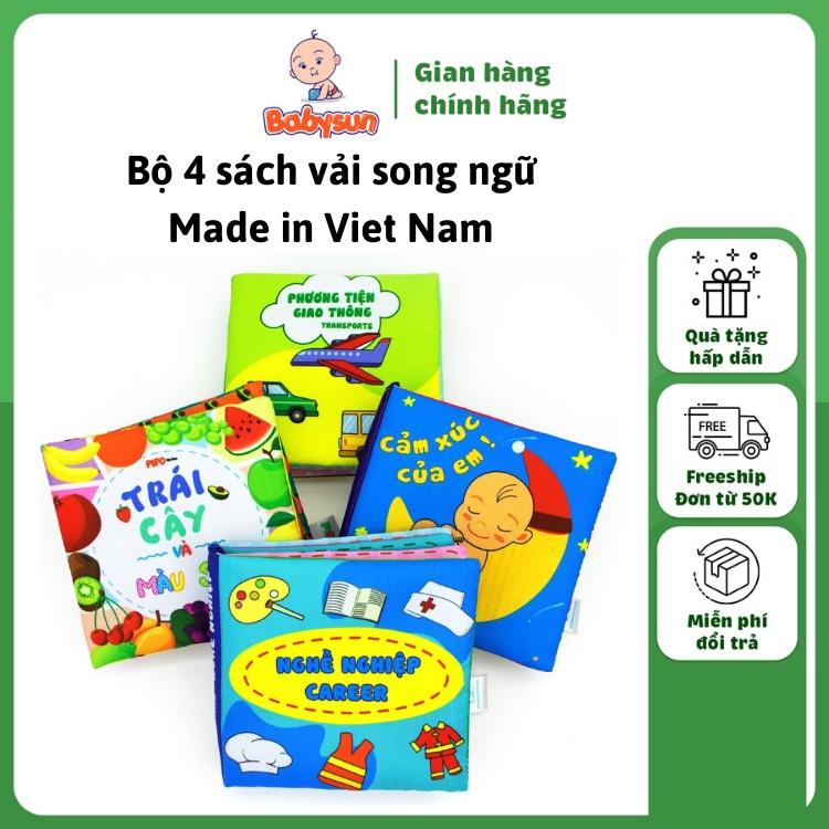 Bộ 4 cuốn sách vải song ngữ anh việt kích thích thị giác giáo dục sớm cho bé