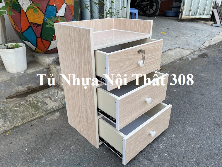 Tủ, Kệ Đầu Giường Nhựa Đài Loan Cao 64cm Ngang 43cm Sâu 31cm Màu Xoan Đào K196