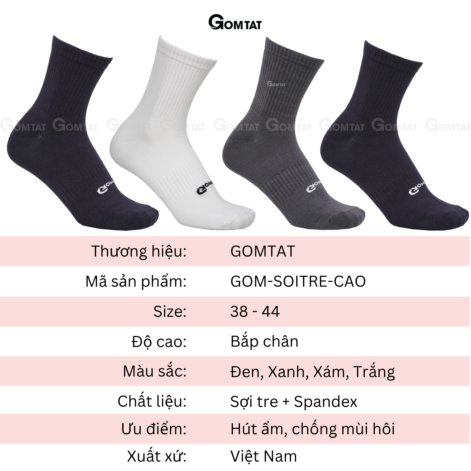 Hộp 4 Đôi Tất Sợi Tre Cổ Cao Cao Cấp, Vớ Cổ Cao Vải Sợi Tre Mềm Mịn Thoáng Mát - GOMTAT-SOITRE-CAO