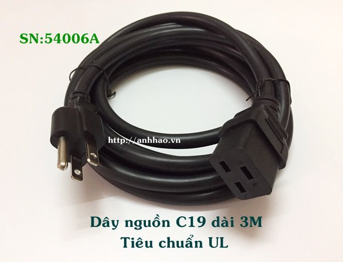 Dây nguồn 3 chấu chuẩn C19 dùng cho Server, UPS, PDU dài 2M, 3M. Tiết diện lõi đồng 3 x 2.08mm