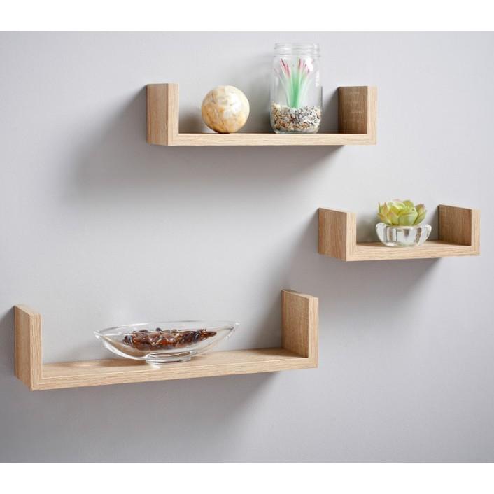 Kệ trang trí phòng khách hình chữ U kích thước dài 70 cm sâu 10 cm cao 12 cm gỗ thông tự nhiên