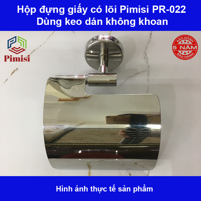 Hộp đựng giấy vệ sinh dán tường inox 304 Pimisi dùng để treo - kệ - móc lô giấy vệ sinh có lõi chống nước trong phòng tắm dán bằng keo không khoan | Hàng chính hãng