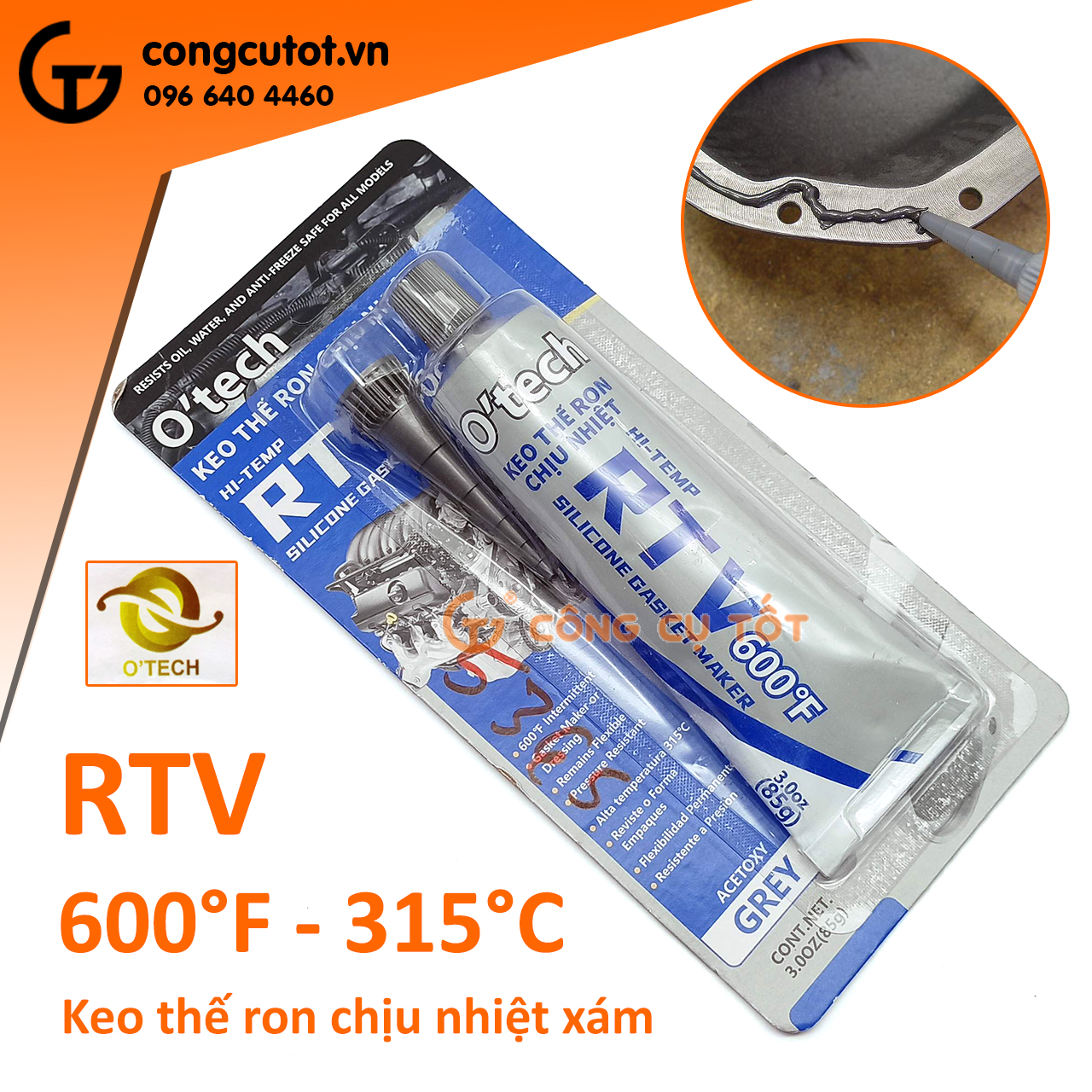 Keo thế ron chịu nhiệt OTECH RTV 600°F màu xám