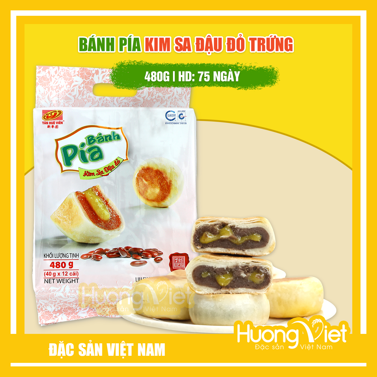 Đặc Sản Sóc Trăng - Bánh Pía Kim Sa Đậu Đỏ 480G, BáNh PíA TâN Huê ViêN Sóc Trăng Không Sầu Riêng