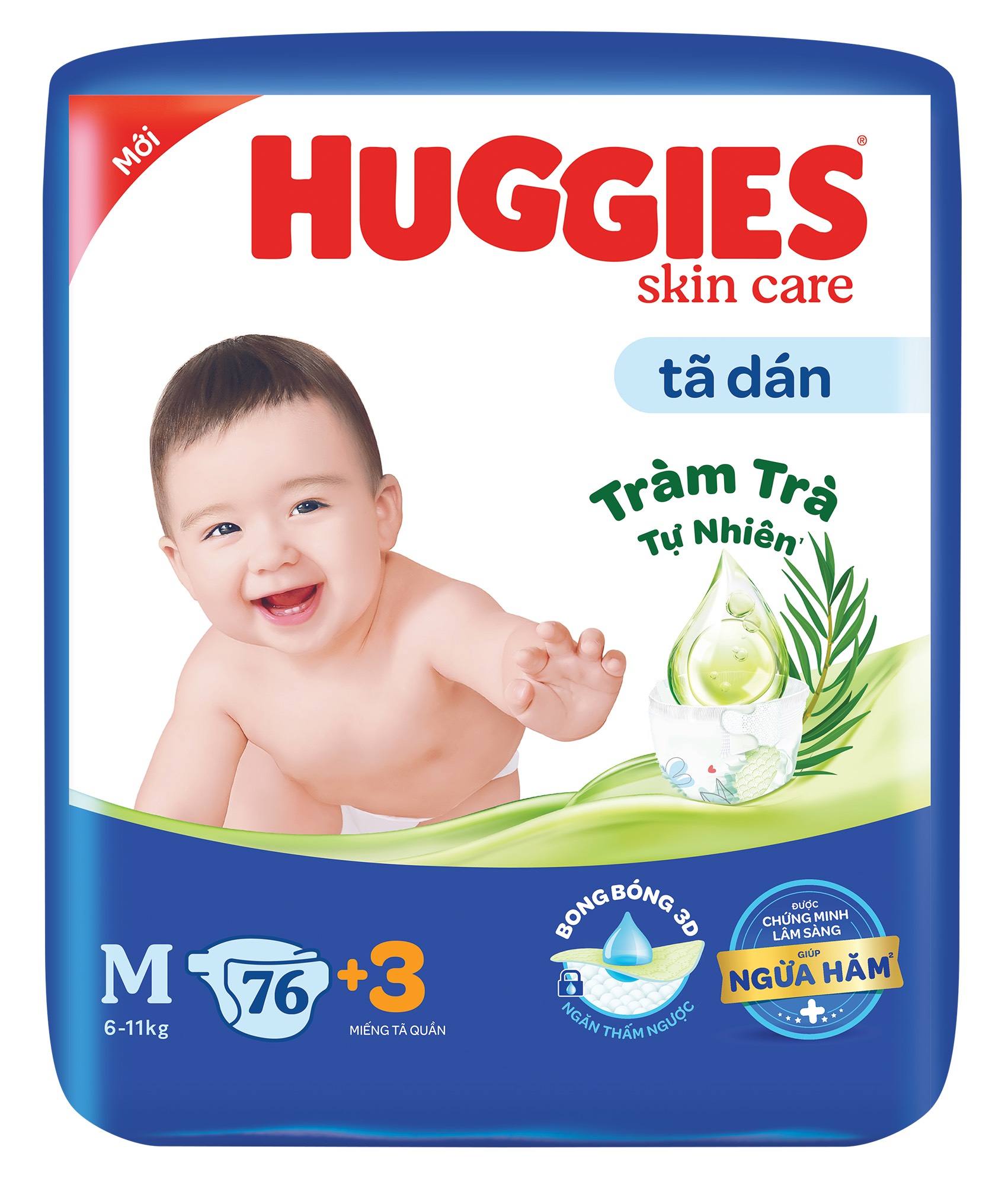 Tã dán Huggies Skincare Super Jumbo M 76+3 Miếng