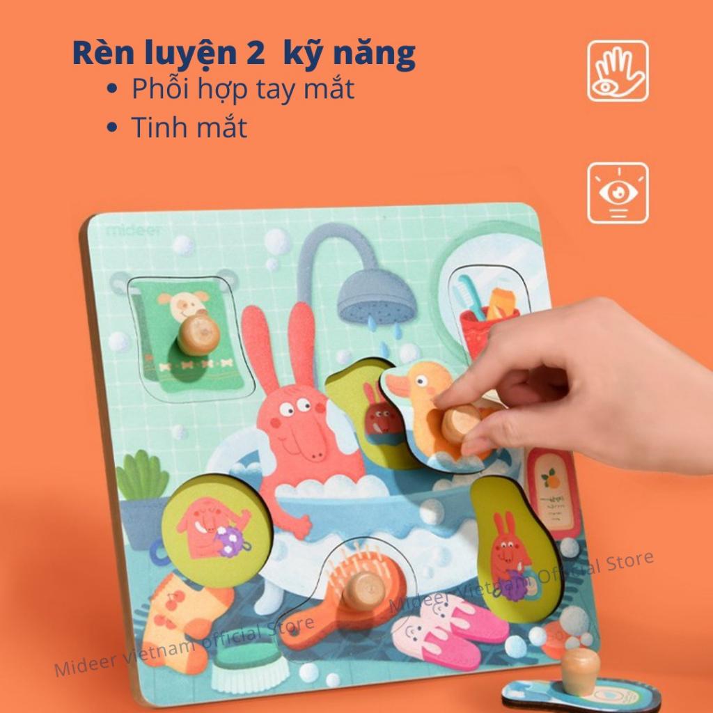 Bảng Ghép Hình Núm Gỗ Cao Cấp Cho Bé Từ 10 Tháng Tuổi - Mideer Wooden Peg Puzzles