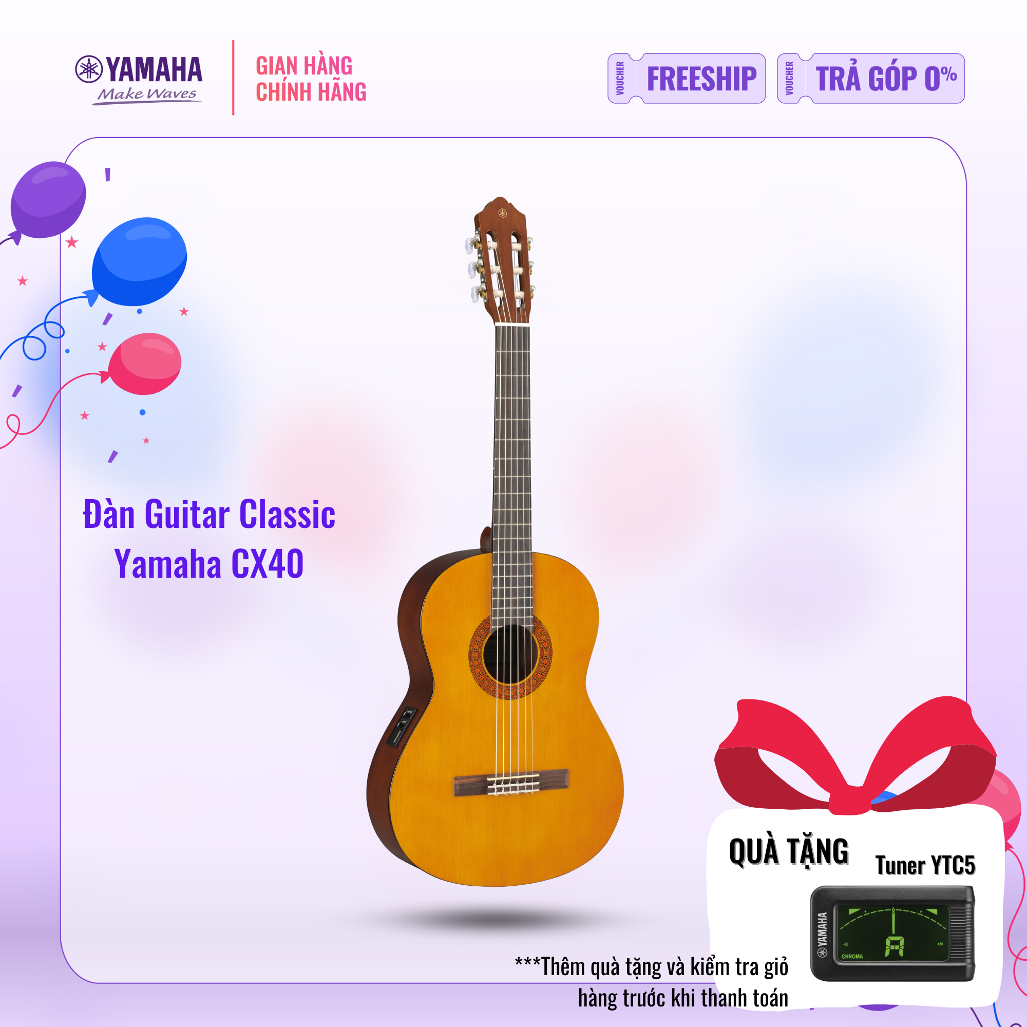 Đàn Guitar Classic YAMAHA CX40 - Mặt đàn gỗ vân sam, hệ thống âm thanh Pickup, sản phẩm chính hãng