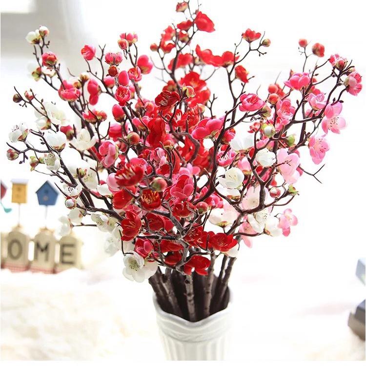 Hoa Giả, Cành Hoa Đào Tết Tuyệt Đẹp Dài 94cm Trang Trí Nhà Cửa, Decor Nội Thất HD-003