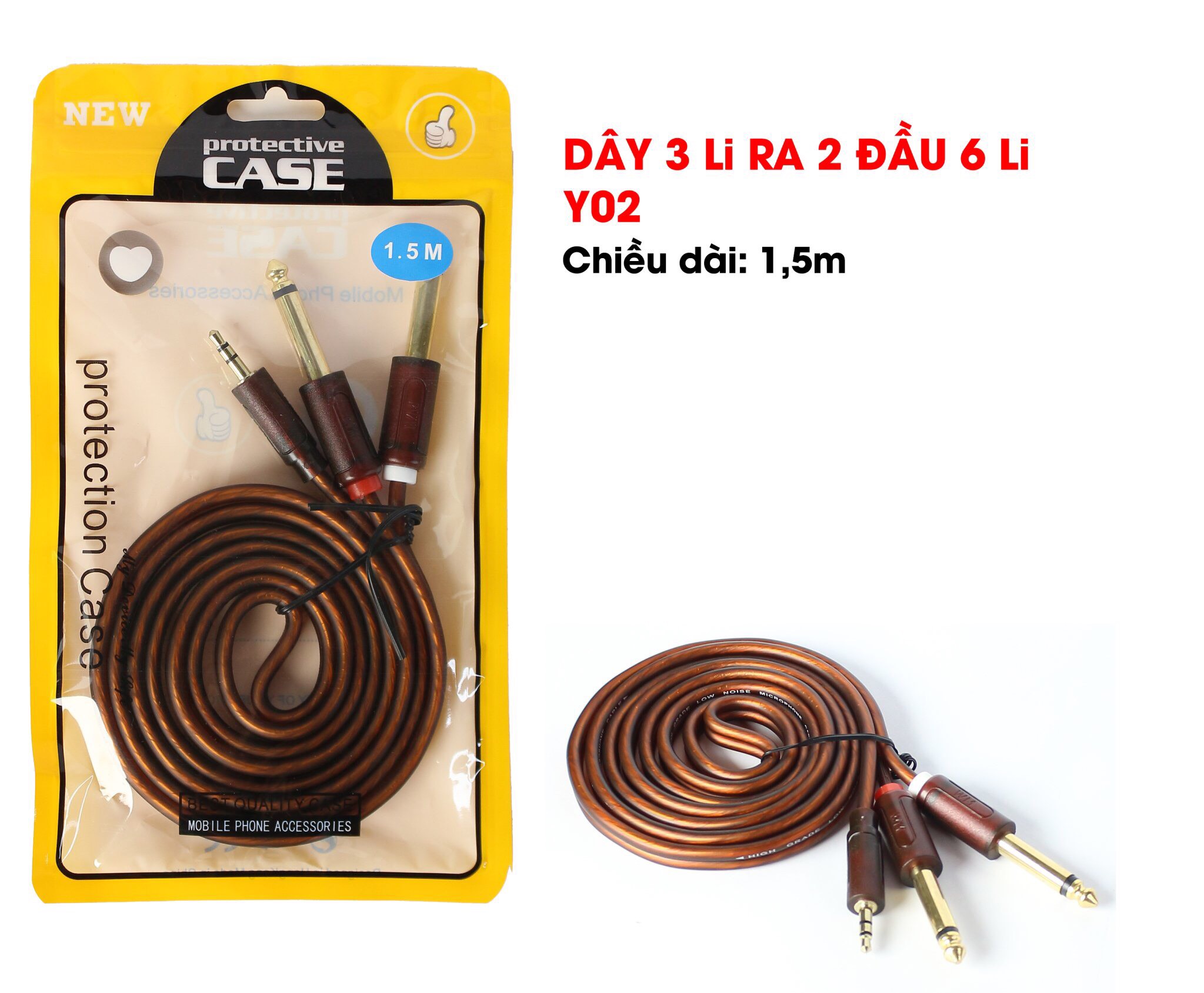 Dây tín hiệu 1 đầu 3.5mm ra 2 đầu 6 ly Y02 dài 1,5 mét hàng xịn chất lượng cao