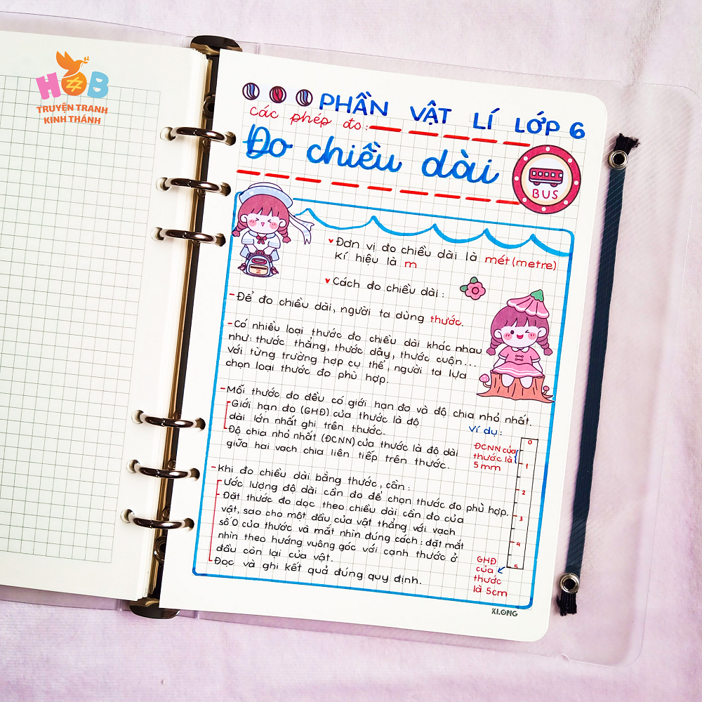 Sổ tay ghi chú HOB takenote Lý THCS, Khổ A5 đóng binder trang trí sẵn sticker