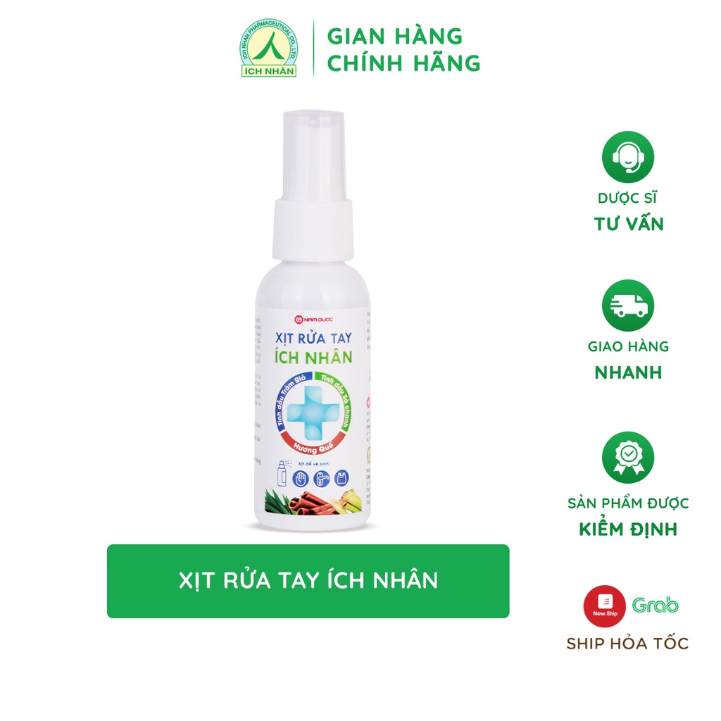 [Chính Hãng + FreeShip] Xịt rửa tay Ích Nhân dịu nhẹ, an toàn, diệt vi khuẩn, khử mùi hôi (chai 50ml-100ml