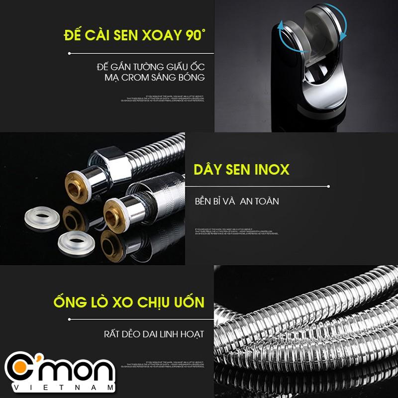 Bộ vòi sen tắm 2 chế độ, phun tia từ cả 2 mặt sen C'mon TS-05 + dây sen + đế cài sen