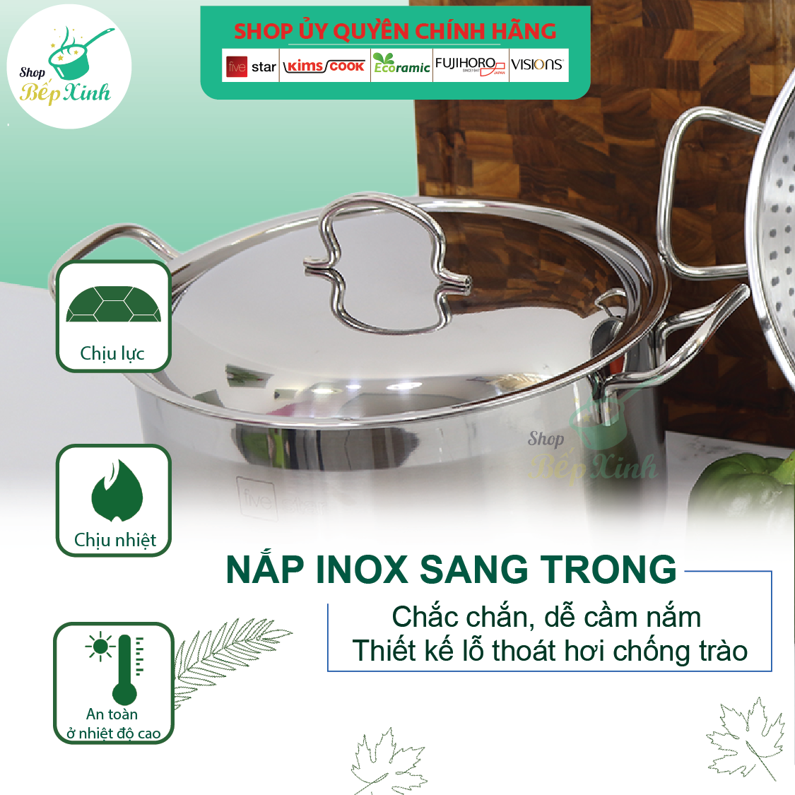 Xửng hấp inox Fivestar 3 đáy từ nắp inox