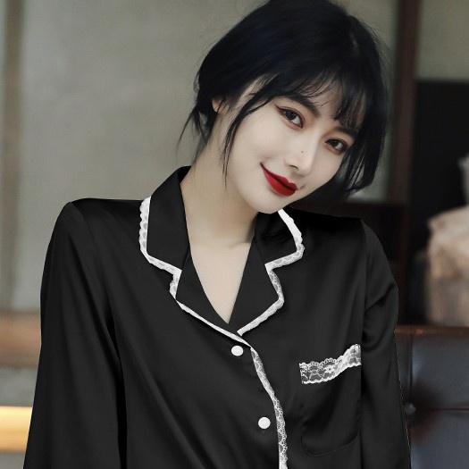 Đồ Bộ Nữ - Đồ Mặc Nhà Dài Tay Vải Lụa Cao Cấp Nhiều Màu Trơn Viền Ren Sang Trọng DDLP10