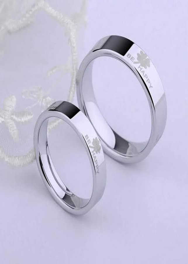 Nhẫn cặp inox cỏ 4 lá may mắn happy NC83